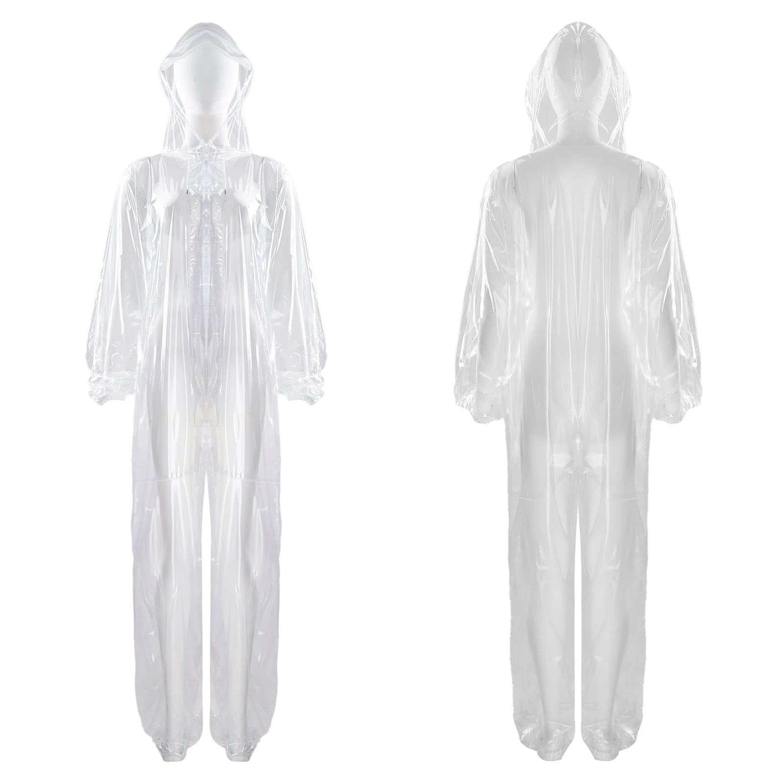 Adults One Piece Full-body Hooded Raincoat Hood with Drawstring Front Button And Zipper One-piece Waterproof Jumpsuit Workwear
