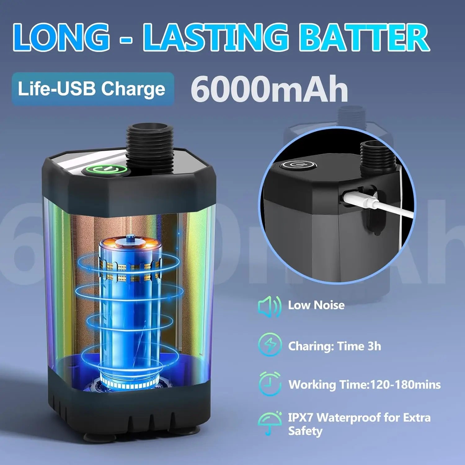 Portable Camping Shower with Immersion Heater, 6000mAh Rechargeable, LED Display for Outdoor Use