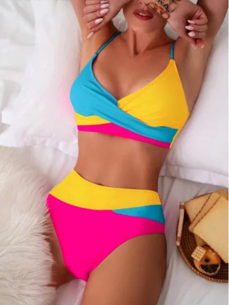 2026 New Patchwork Two-Piece bikini Swimsuit Sexy Women Tight Hollow Swimsuit Backless Swimwear Cross Push Up Beach Bathing Suit