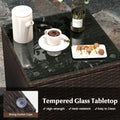 Tangkula 3 Pieces Patio Rattan Furniture Set Outdoor Conversation Set with PE Wicker Armchairs Tempered Glass Top Coffee Table