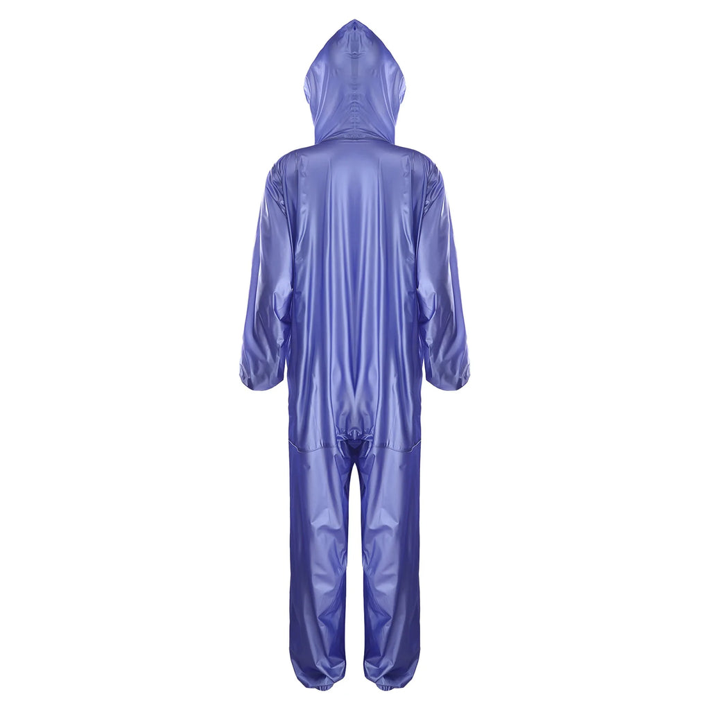 Adults One Piece Full-body Hooded Raincoat Hood with Drawstring Front Button And Zipper One-piece Waterproof Jumpsuit Workwear