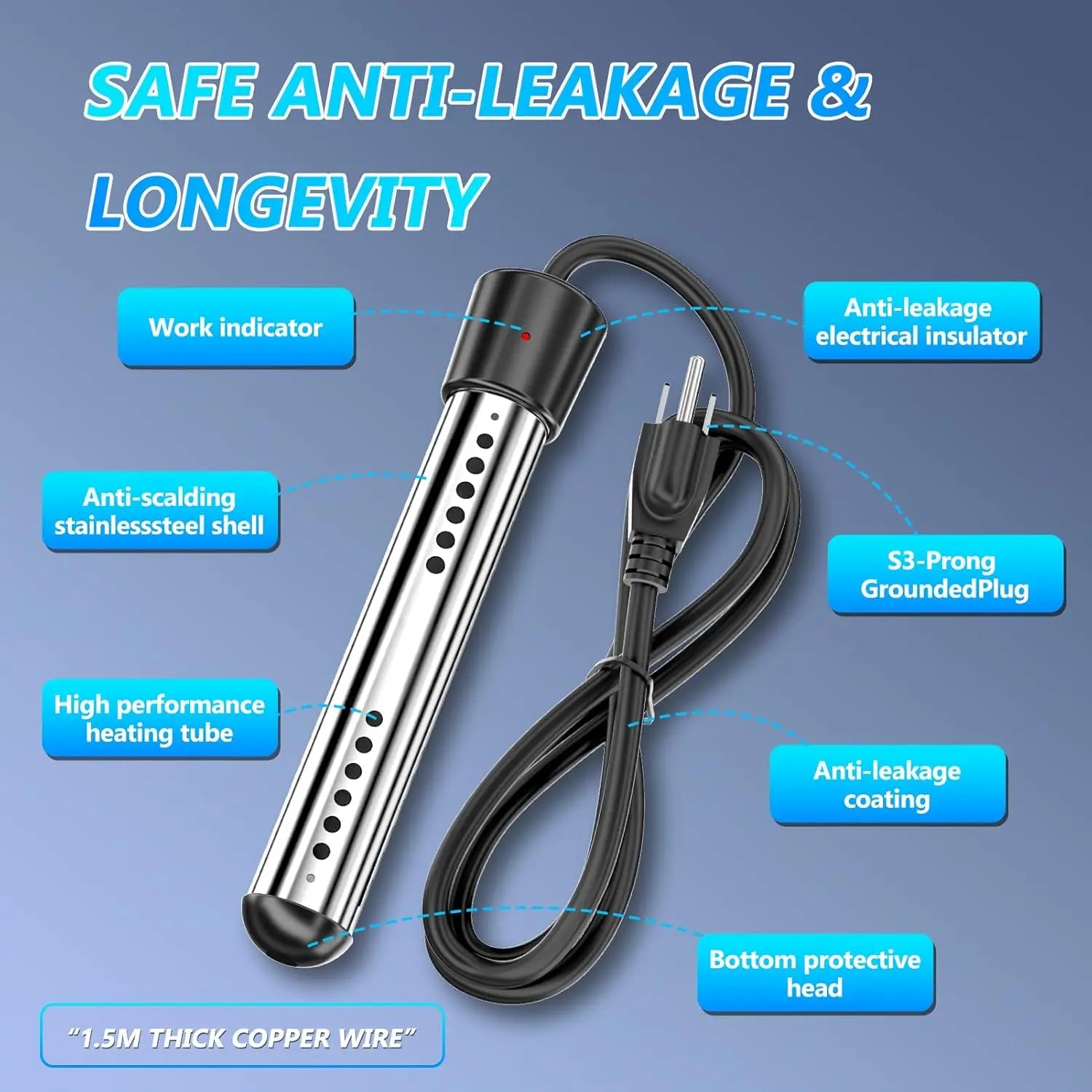 Portable Camping Shower with Immersion Heater, 6000mAh Rechargeable, LED Display for Outdoor Use