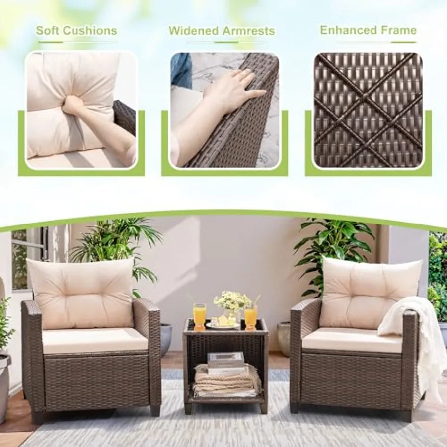Devoko 3 Pieces Patio Furniture Set PE Rattan Wicker Patio Set with Two Outdoor Chairs and Table Upgraded Patio Chairs and Tabl
