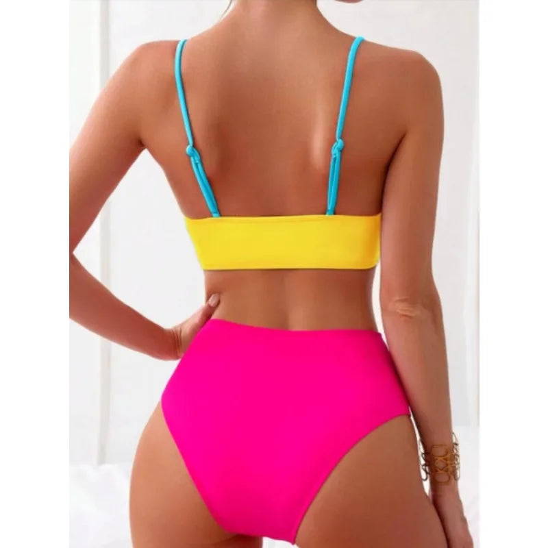 2026 New Patchwork Two-Piece bikini Swimsuit Sexy Women Tight Hollow Swimsuit Backless Swimwear Cross Push Up Beach Bathing Suit