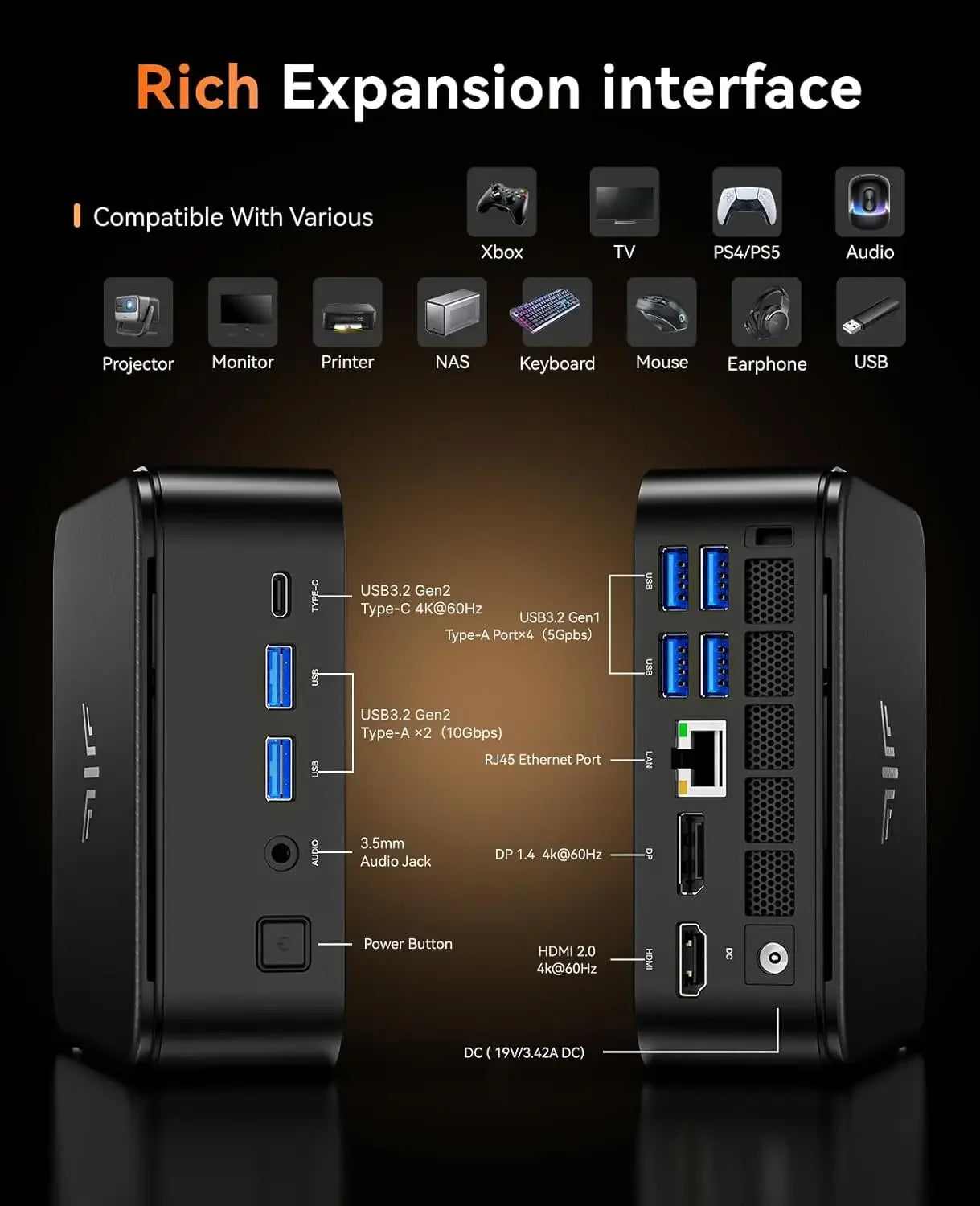 Mini PC with AMD 7 PRO 5875U, 16GB DDR4 512GB M.2 SSD Mini Computer, Mini Gaming PC with USB Type-C, Desktop Computer Supports
