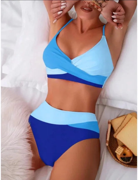 2026 New Patchwork Two-Piece bikini Swimsuit Sexy Women Tight Hollow Swimsuit Backless Swimwear Cross Push Up Beach Bathing Suit