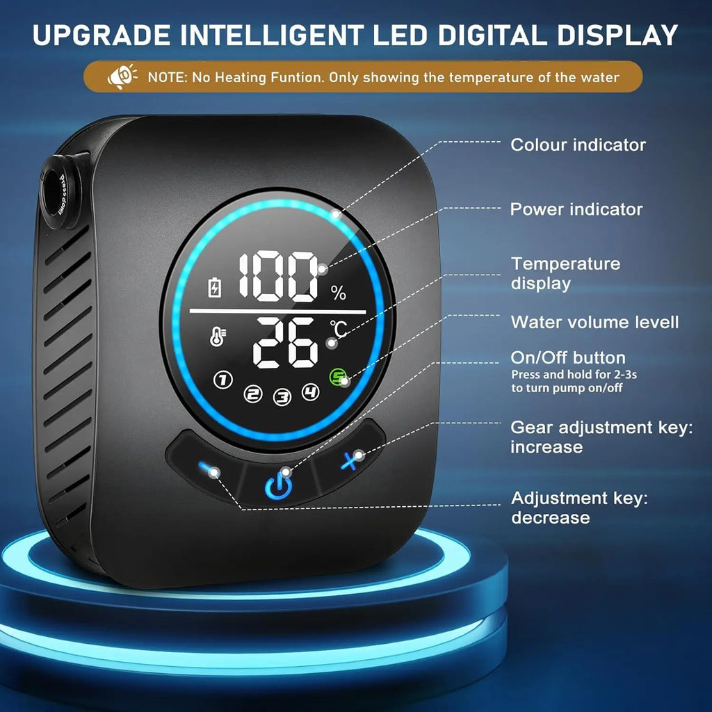Portable Camping Shower with 8000mAh Battery, 5 Speeds, 4 Modes, LED Display, IPX8 Waterproof for Outdoor Use