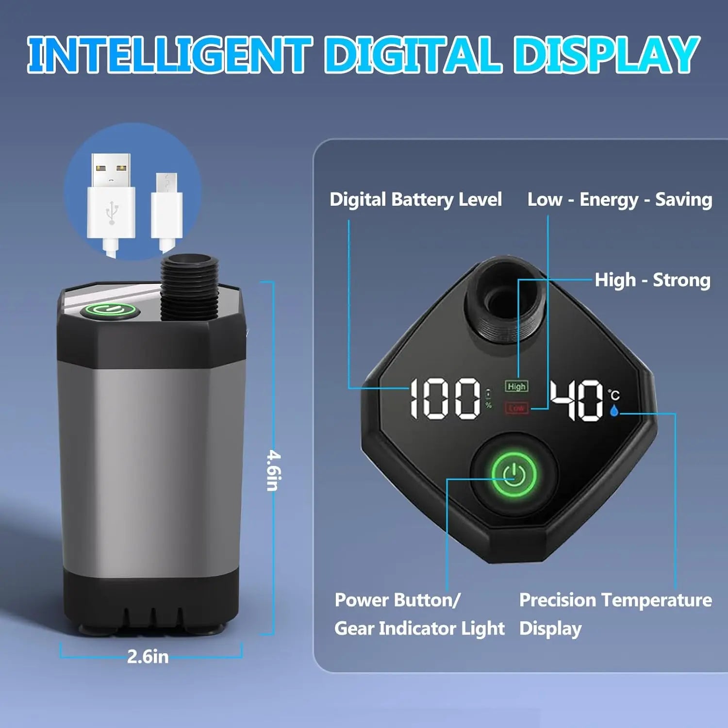 Portable Camping Shower with Immersion Heater, 6000mAh Rechargeable, LED Display for Outdoor Use