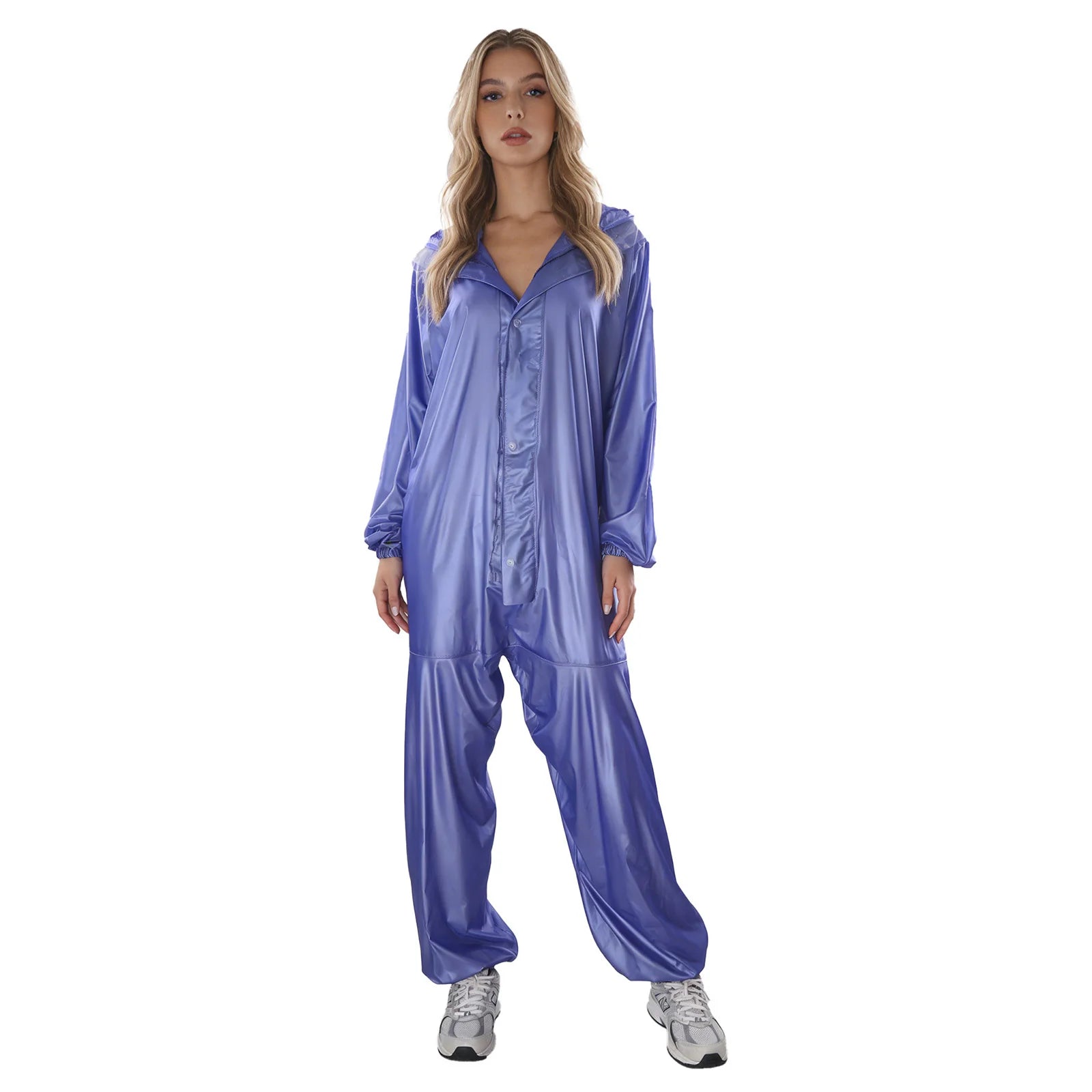 Adults One Piece Full-body Hooded Raincoat Hood with Drawstring Front Button And Zipper One-piece Waterproof Jumpsuit Workwear