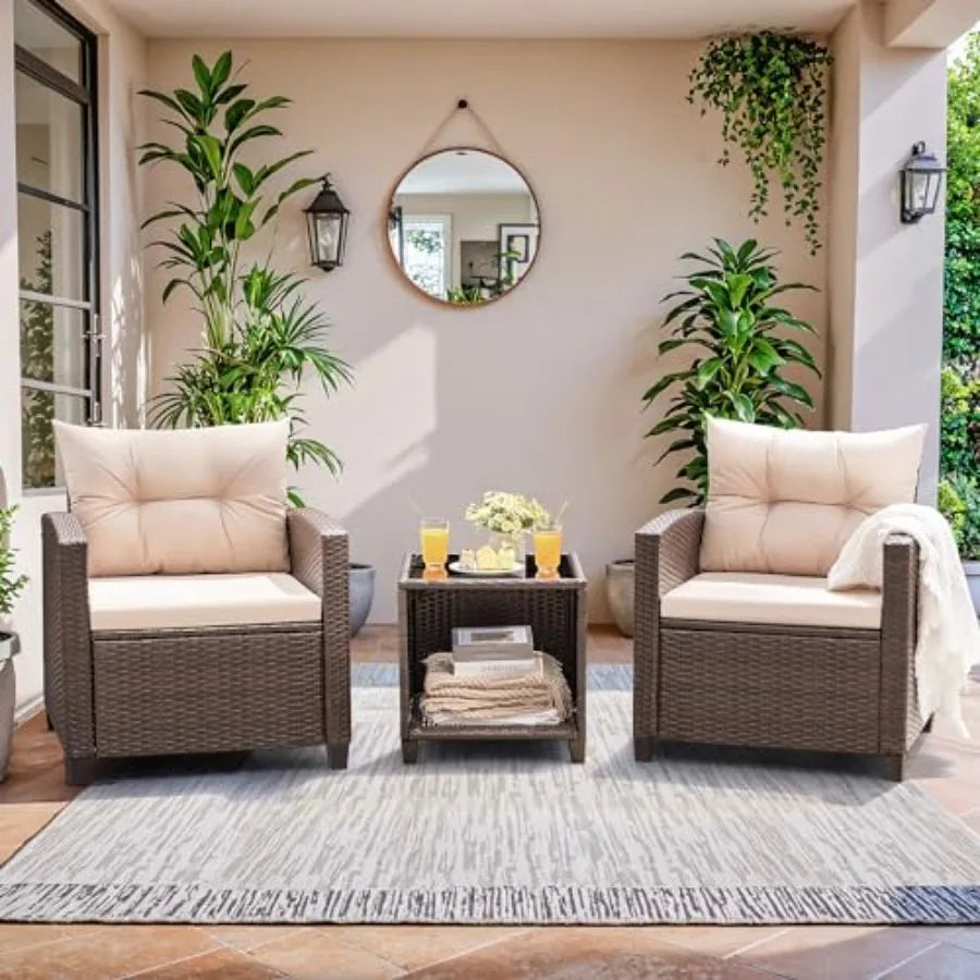 Devoko 3 Pieces Patio Furniture Set PE Rattan Wicker Patio Set with Two Outdoor Chairs and Table Upgraded Patio Chairs and Tabl