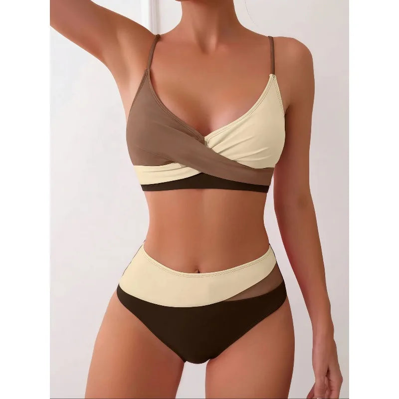 2026 New Patchwork Two-Piece bikini Swimsuit Sexy Women Tight Hollow Swimsuit Backless Swimwear Cross Push Up Beach Bathing Suit