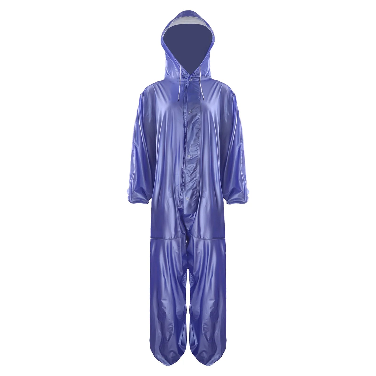 Adults One Piece Full-body Hooded Raincoat Hood with Drawstring Front Button And Zipper One-piece Waterproof Jumpsuit Workwear