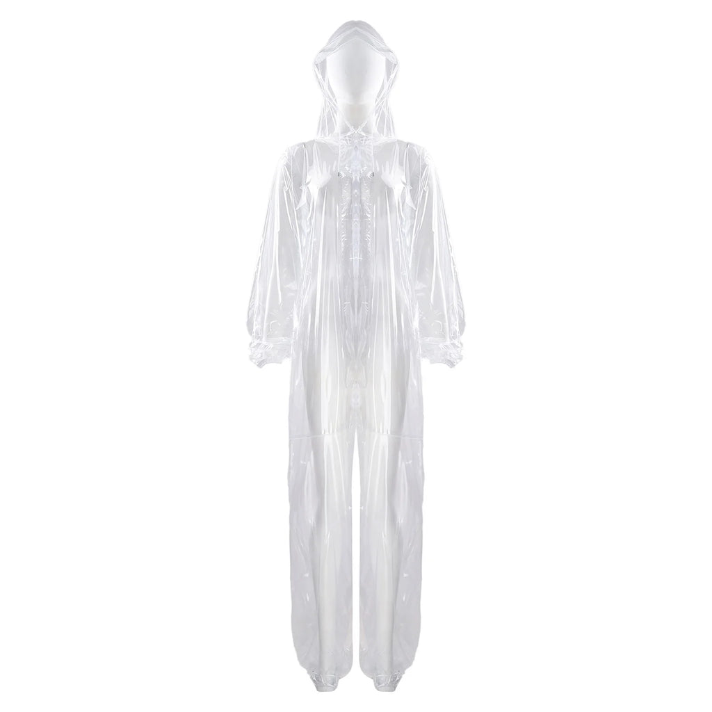 Adults Transparent Full-body Hooded Raincoat Portable Convenient One-piece Waterproof Raincoat Jumpsuit for Outdoor Workwear